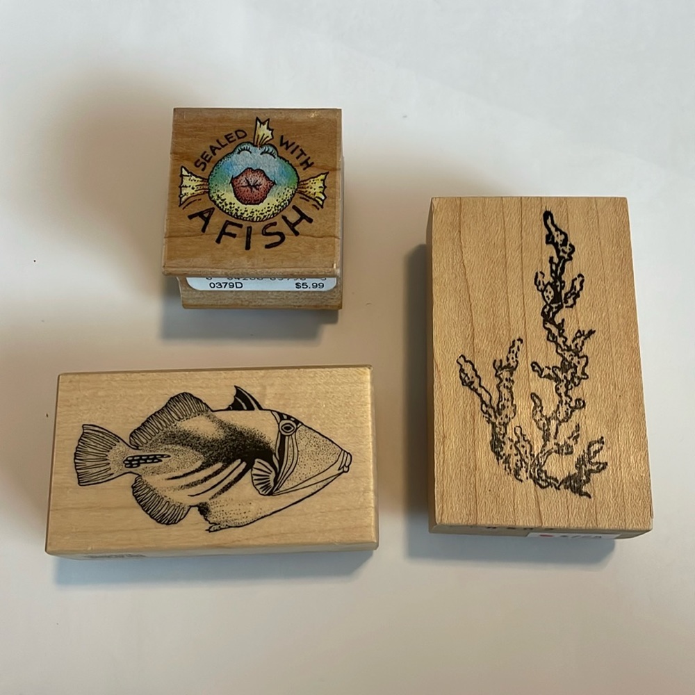 Fish and Coral Rubber Stamps, Fish Tank stamps, Sealed with a Fish stamp, lot